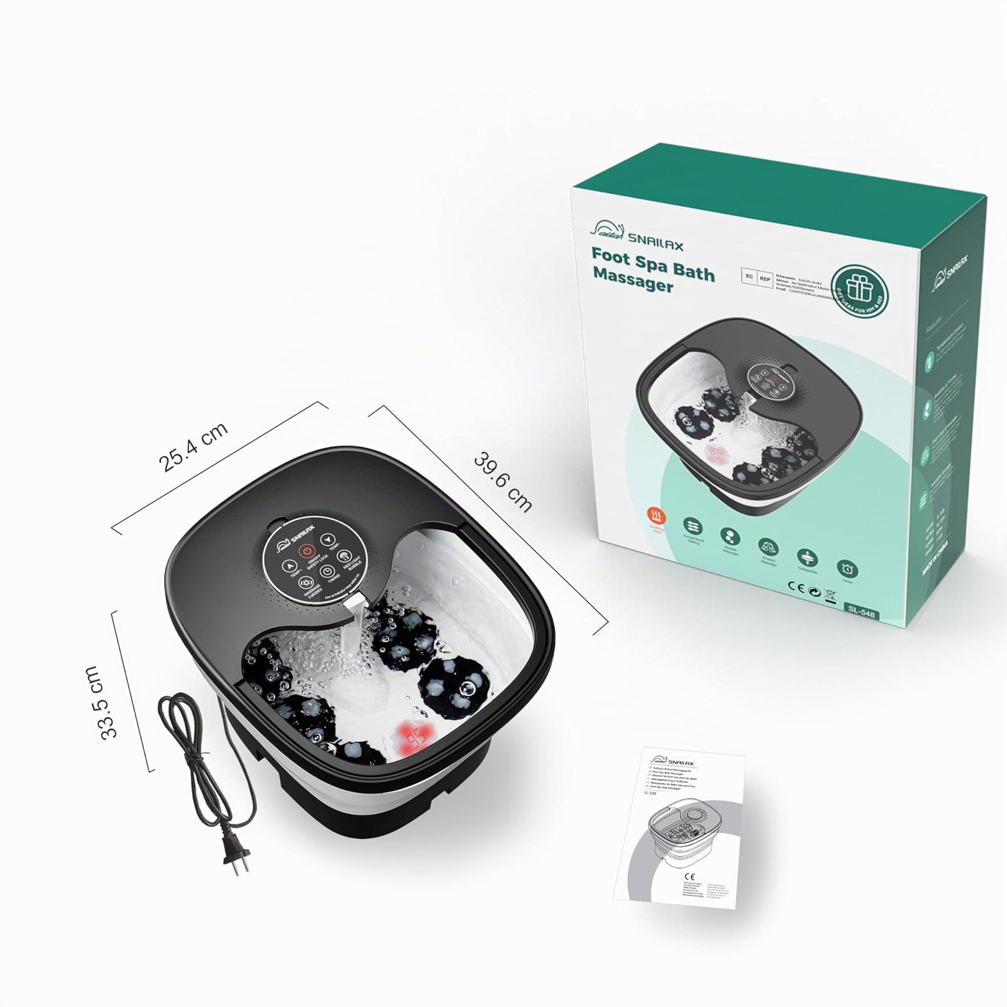 Snailax Pediluvio Massaggiatore con calore, telecomando, rulli massaggianti Shiatsu, bolle, controllo della temperatura, pieghevole, vasca per pedicure