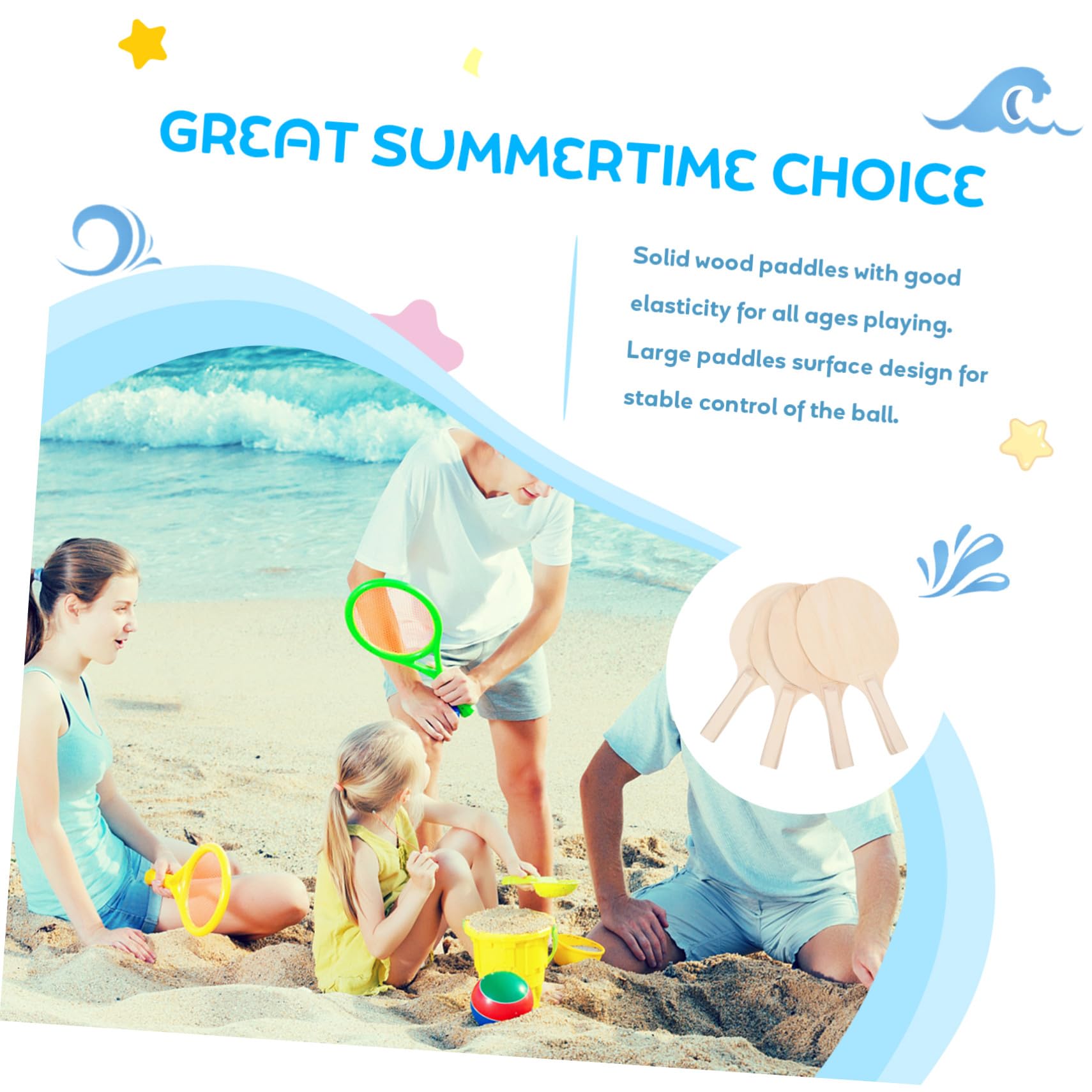 4pezzi Racchette da Spiaggia in Legno Naturale Resistenti Racchette da Badminton per Gioco all Aperto in Marrone Adatte Ragazza Adolescenti e Adulti per Allenare Coordinazione