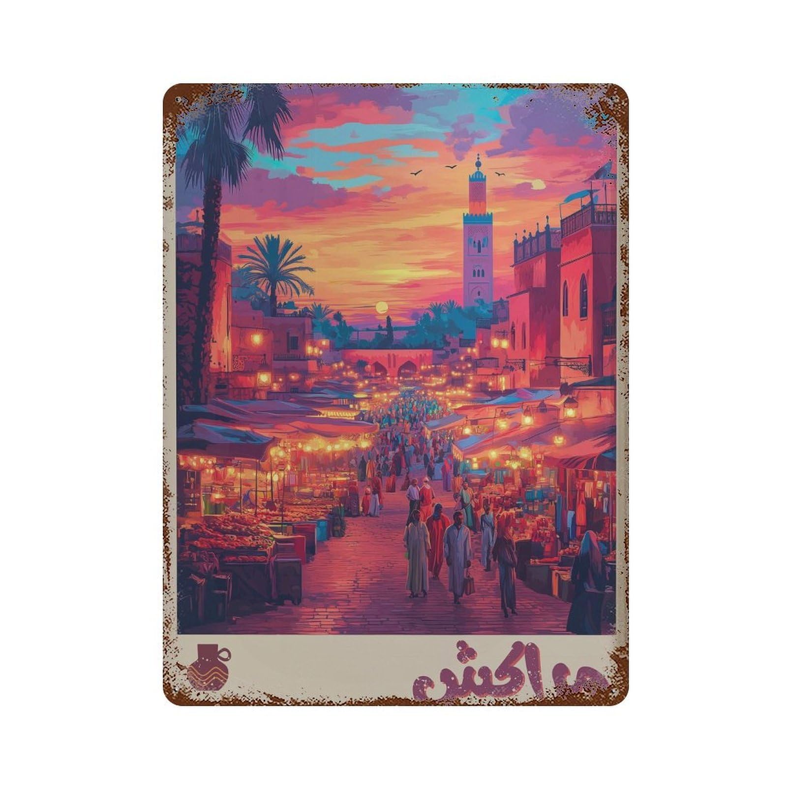 xiaoxiaoshen Marrakesh Travel Medina Morocco in Arabic Wall Decor Art Metal Tin Poster Modern Home Decor Art Home Bar Shop Decorations Vintage Sign 40x30cm