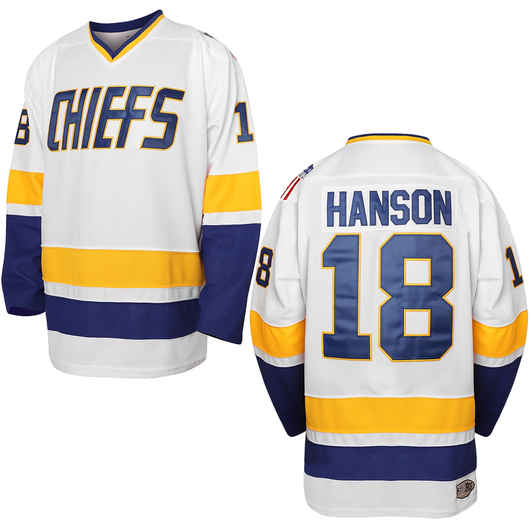 Hanson Brothers Hockey Jersey 16 Charlestown Chiefs 17 Jeff Slap Shot 18 Movie Hockey Jersey Blue White S-3XL, 18 Hanson White, S