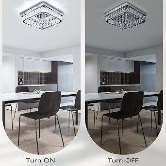 FRIXCHUR 13.7 Square Crystal Chandelier LED Ceiling Light Cool White [Energy Class E]
