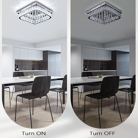 FRIXCHUR 13.7 Square Crystal Chandelier LED Ceiling Light Cool White [Energy Class E]