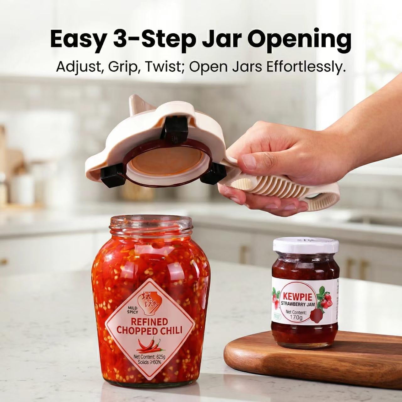 Adjustable Jar Opener for Weak Hands, Multi-Purpose Jar Opener, Manual Jar Opener for Seniors, Kitchen Jar Opener Tool (Beige,1pcs)