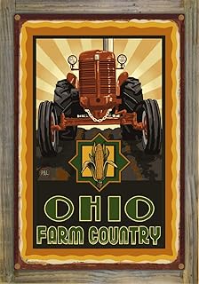 Northwest Art Mall Ohio Farm Country Tractor Sunrise Rustic Metal Print on Reclaimed Barn Wood from Travel Artwork by Artist Paul A. Lanquist 11.5" x 17.5"