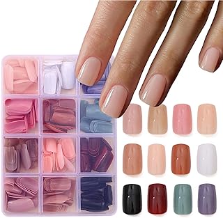 288Pcs Square Press on Nails Short 12Packs Medium Square Fake Nails Glossy Nature False Nail Tips Solid Color Acrylic Nails Press ons for Women Girls Daily Wear Manicure Art 12 Colors