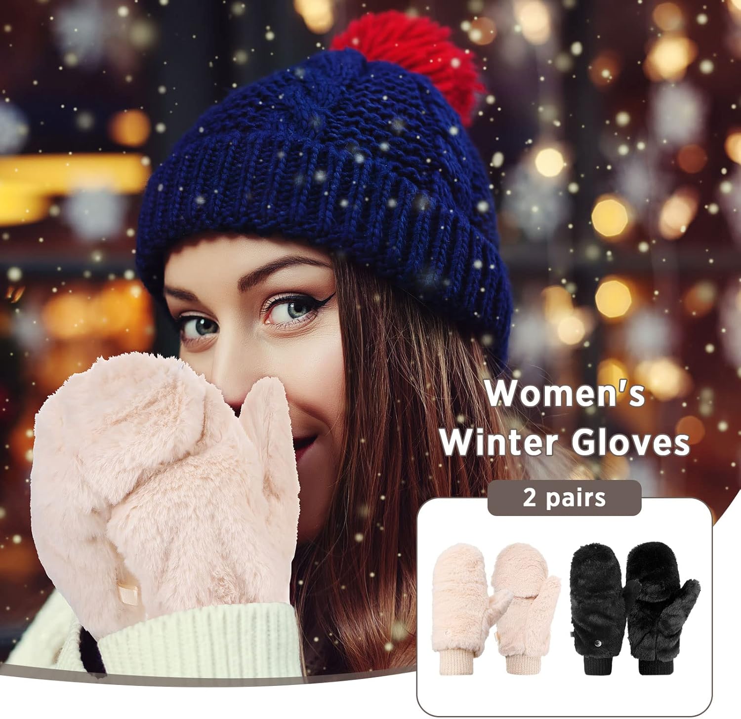 SATINIOR Faux Fur Mittens Fingerless Gloves Convertible Gloves Fluffy Winter Warm Soft Half Finger Fuzzy for Women - Image 5