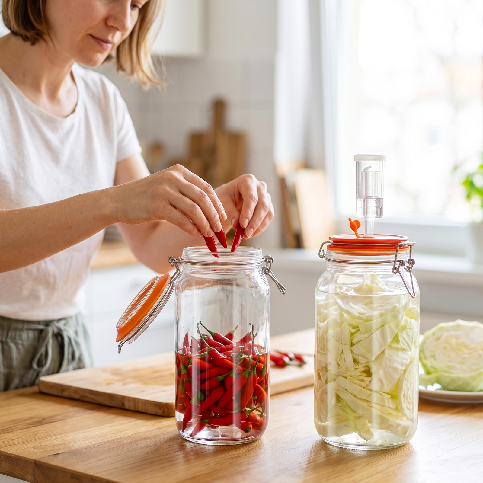LOMUG Słoik do fermentacji 2 l zestaw 2 szt. z zaworem fermentacyjnym i wagą fermentacyjną do kim
