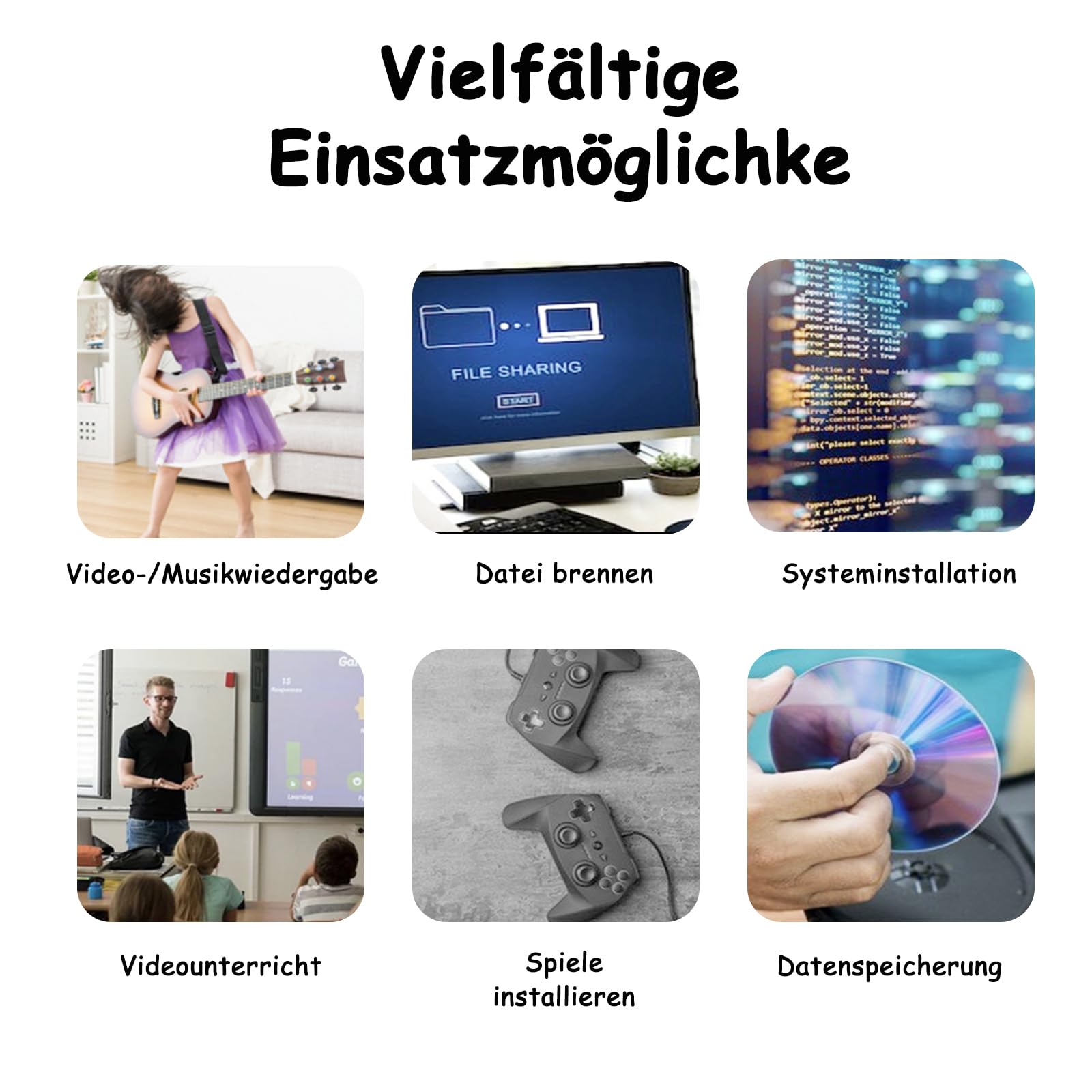 GERUI Zewnętrzny napęd DVD CD, USB TypeC, nagrywarka CD/DVD +/-RW, nagrywarka CD DVD USB 3.0, typ C, do komputera stacjonarnego z iMac//Linux/Win10/Win8/XP