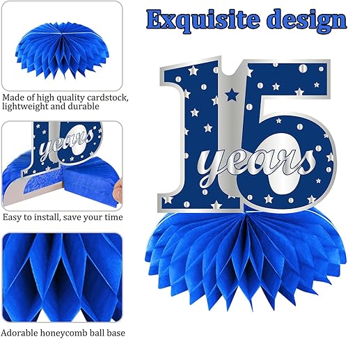 Miniatura 5 de Kauayurk 8 piezas de centros de mesa de panal de cumpleaños número 15 para niños suministros de mesa de 15 años suministros de fiesta letrero de