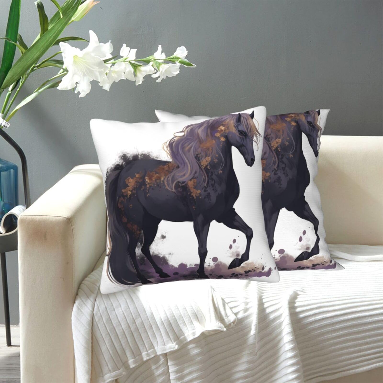 FekiLoot Decorative Throw Pillow Covers Modern Farmhouse Pillowcase Double Sided Cozy Cushion Cover for Sofa Couch Bed 20"X20" Purple Horse