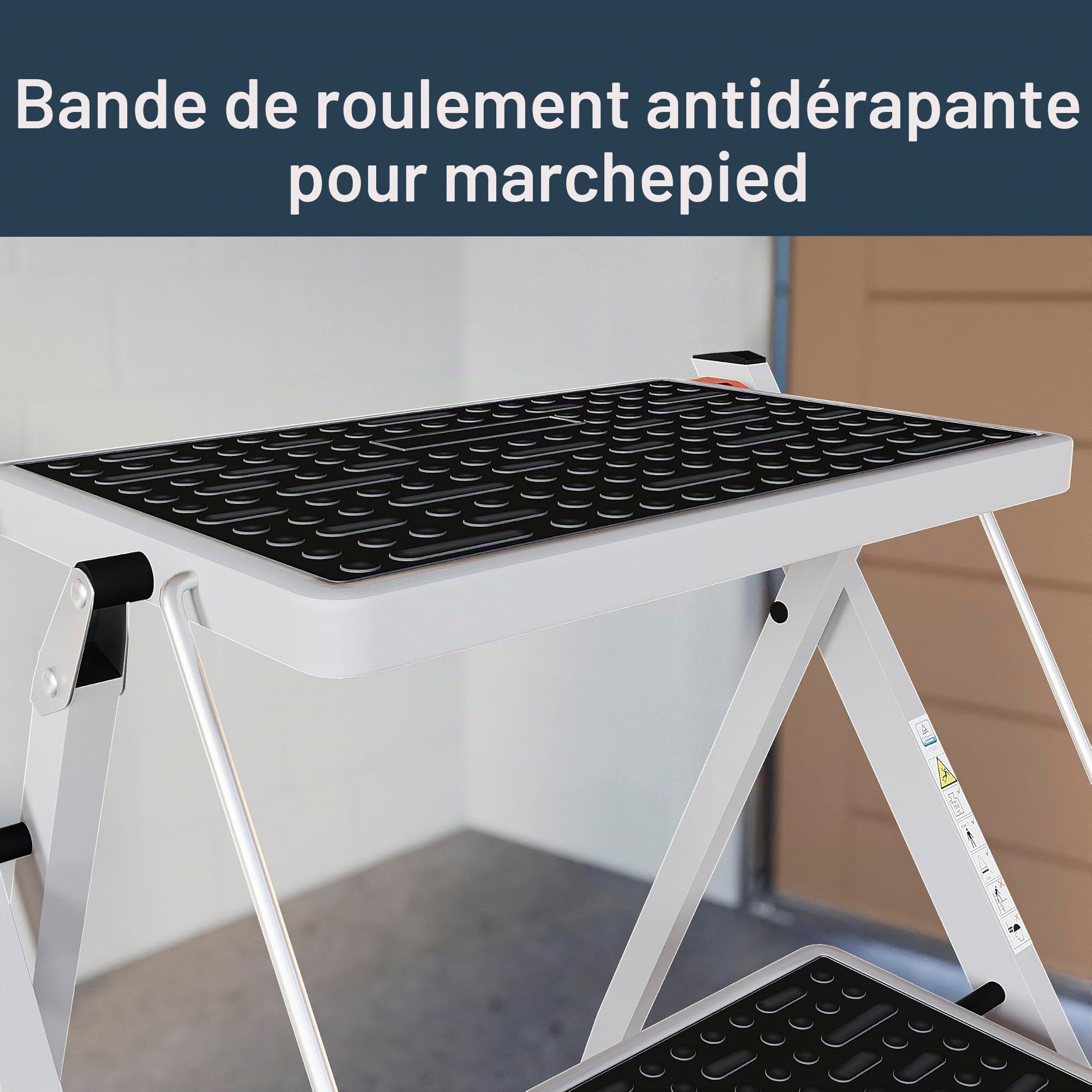 Home Vida 1 x marchepied Pliable Compact et antidérapant à 2 marches, Métal, Blanc/Noir, 49 x 50 x 45 cm