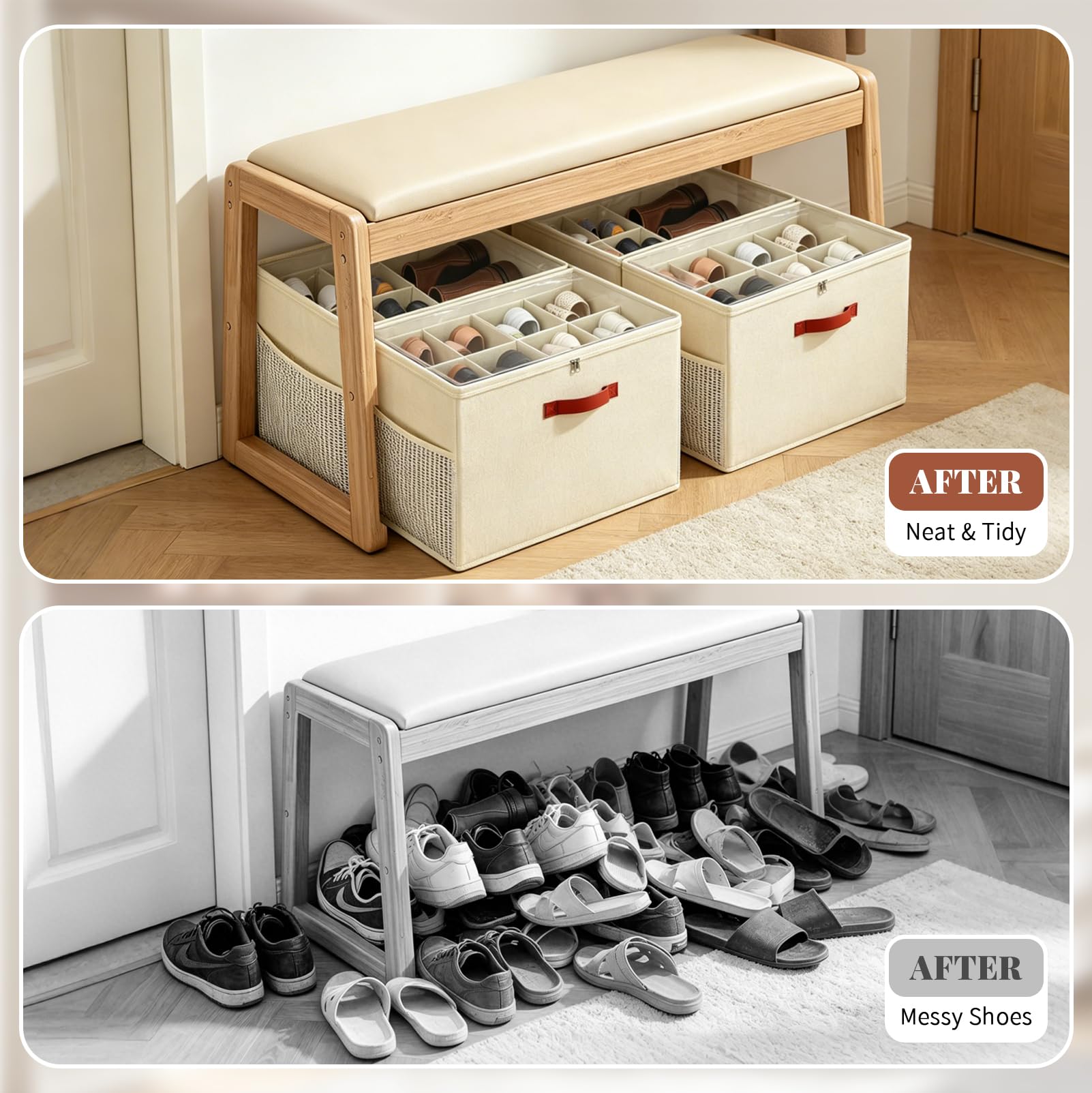 Set di 4 Organizer per Scarpe con Manici, con Doppia Cerniera | Scatole Porta Scarpe Pieghevoli in Tessuto, Contenitori per Armadi, per un Massimo di 32 Paia, con Finestra trasparente