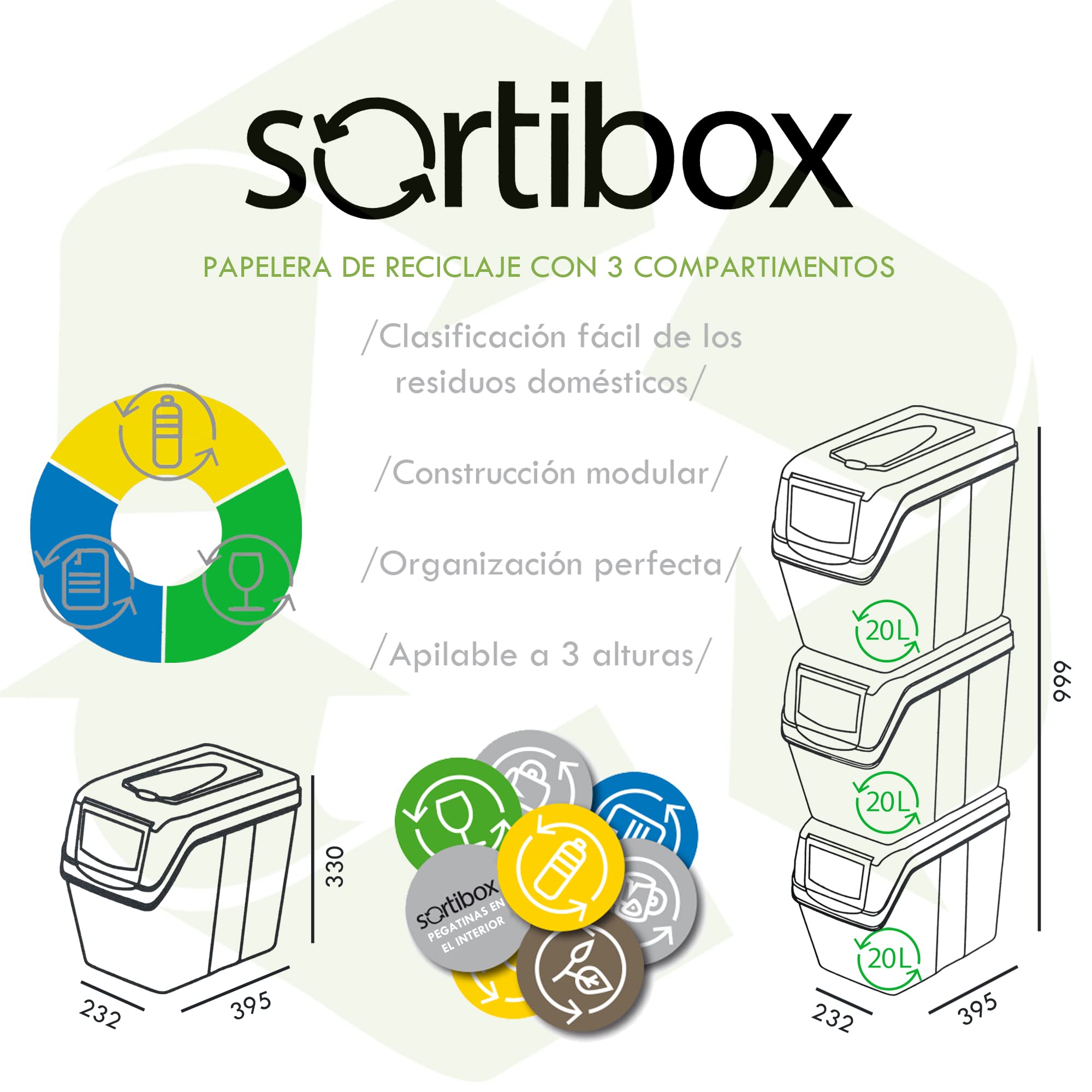 Prosperplast Sortibox Lot de 4 poubelles de cuisine (80 l 4 x 25 l) - Poubelle de tri sélectif - Poubelle de salle de bain