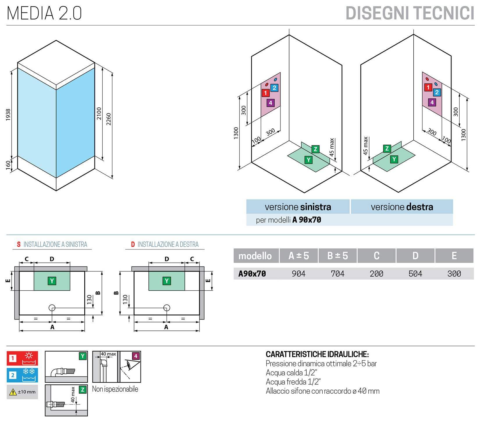 Novellini Media 2.0 A Hidromasaje Techo Alcachofa 90x70 cm Cabina Ducha Multifunción Apertura Deslizante Montaje DX SX Mezclador Termostático Cristal Transparente Perfil Silver Altura 226 cm