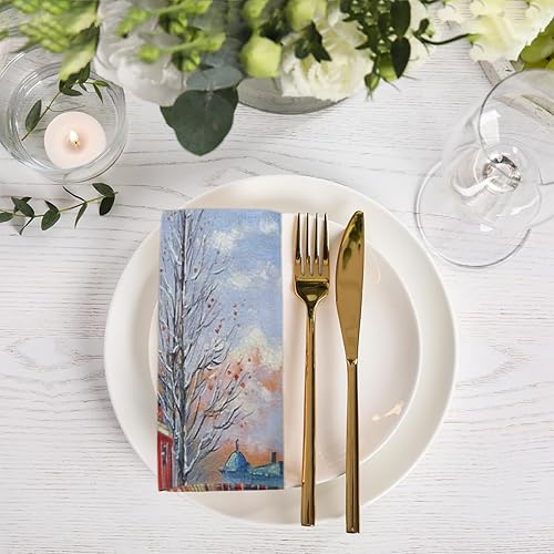 Miniatura 2 de Cloth Napkins Set of 6 Paris Streets 20x20 Inch Cloth Napkins Oil Painting Washable Reusable Kitchen Dinner Napkins Table Decor for Wedding, Holiday