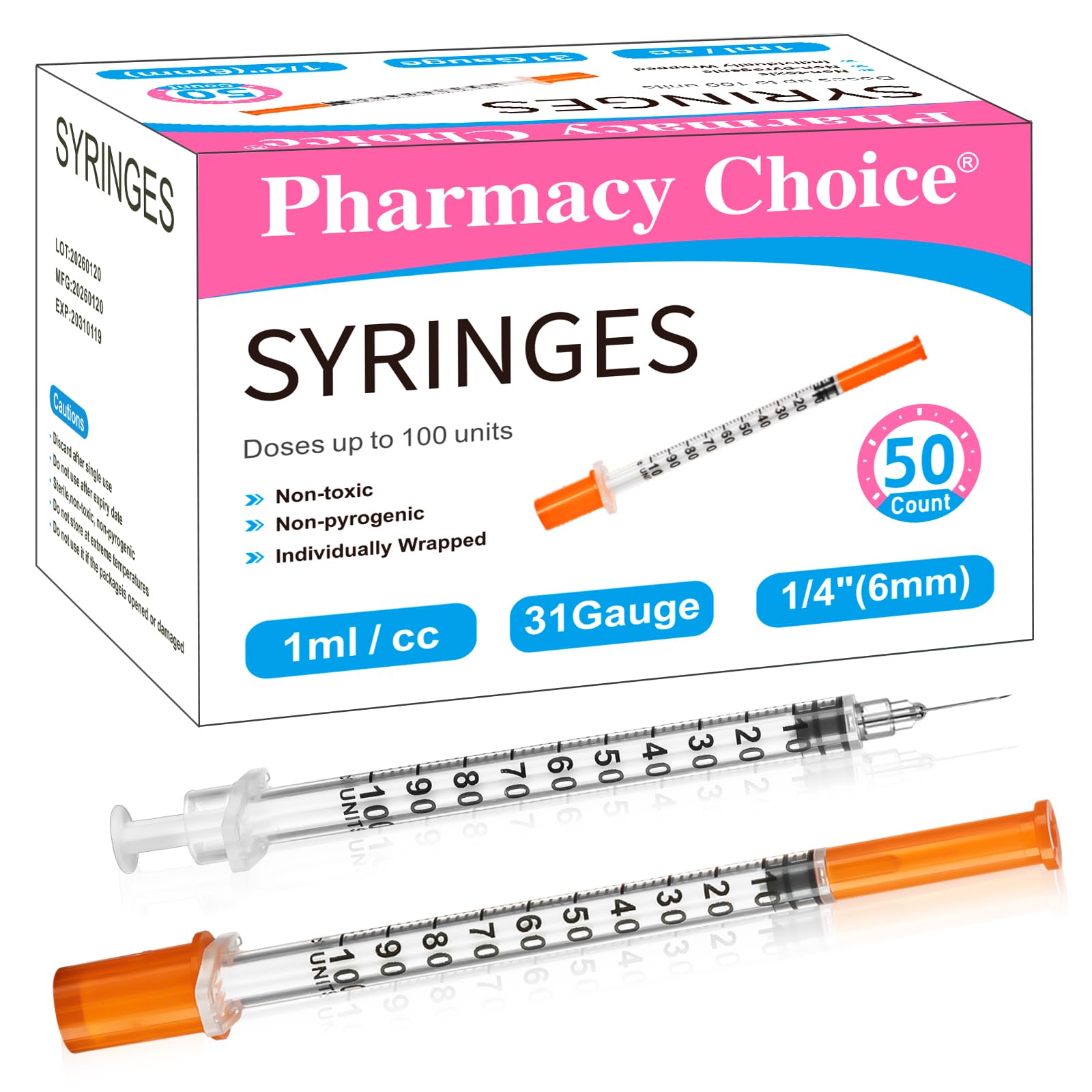 1ml 30 Gauge 1/4 Inch 6 mm Syringe, Individually Packed , 50PACK — Amazon image 8