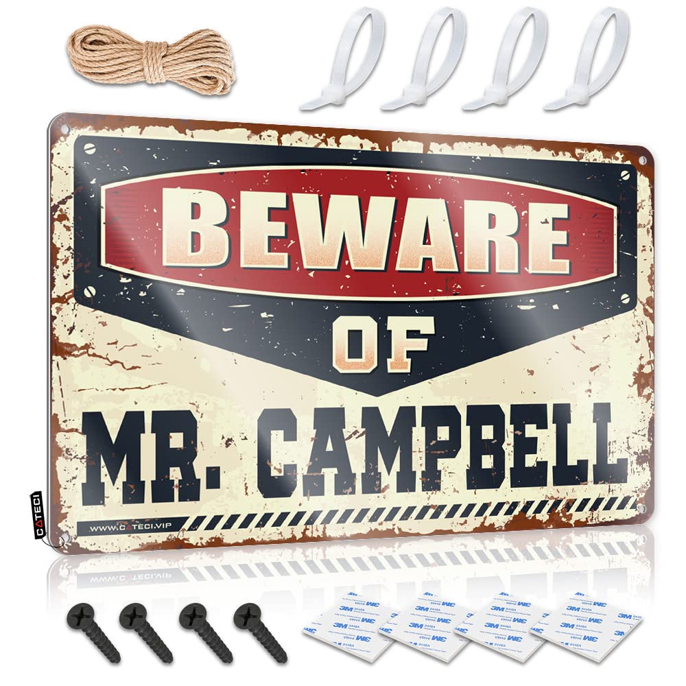 IBWNBBUSN Vintage Signs Metal Beware Of Mr. Campbell Tin Sign Tin Decor Funny House Decor(20X30CM)