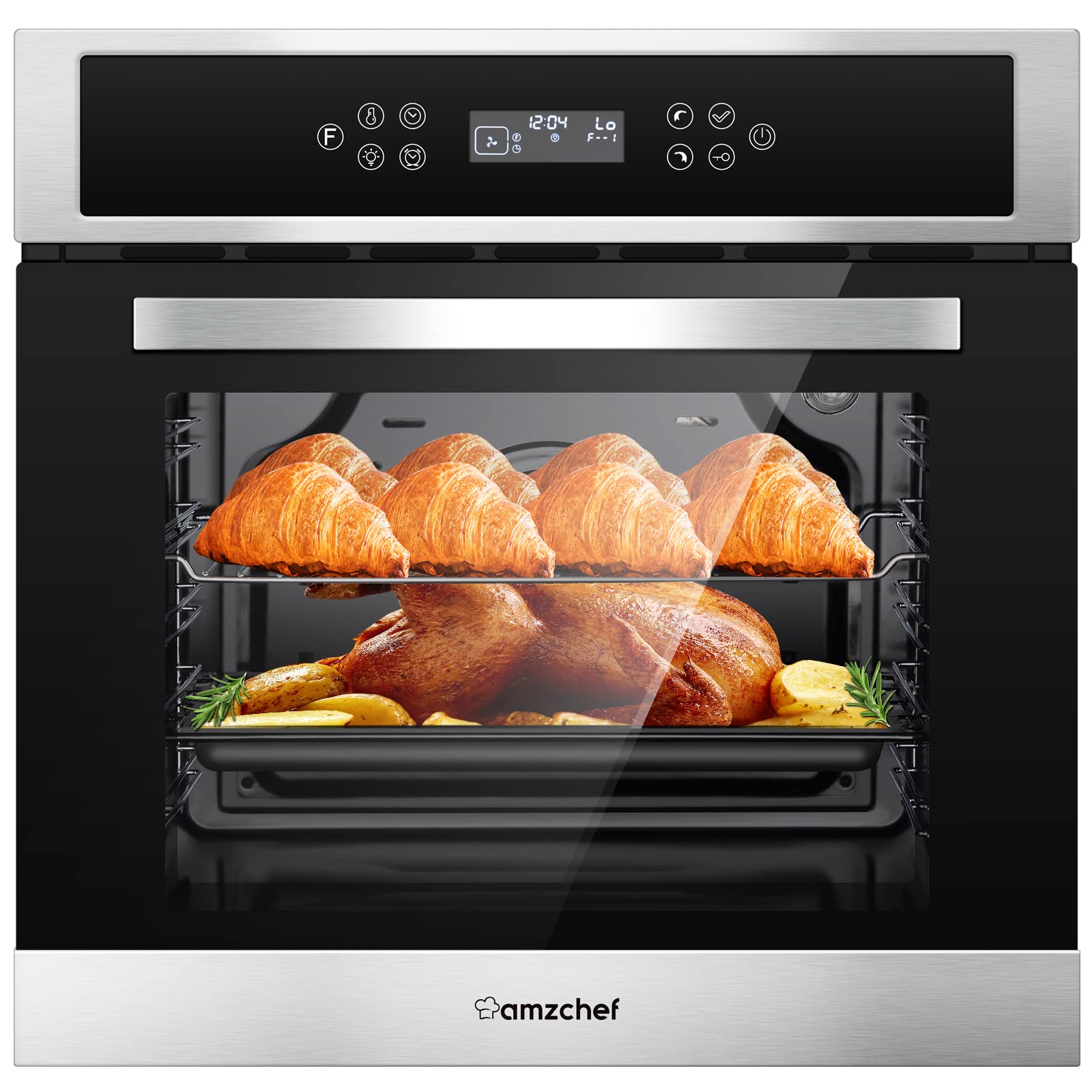 AMZCHEF Single Wall Oven 24" Builtin Electric Ovens with 11 Functions