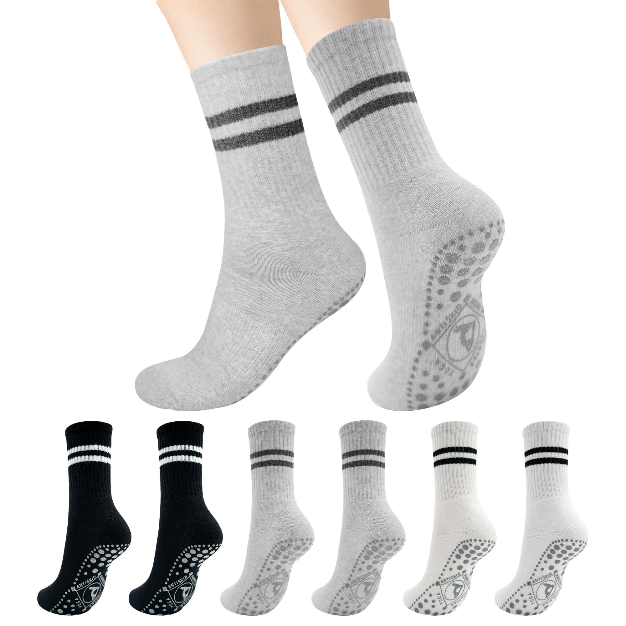 HYCLES Grip Pilates Socks 3 Pairs for Women, Non-slip Yoga Athletic Slipper Socks for Workout Hospital