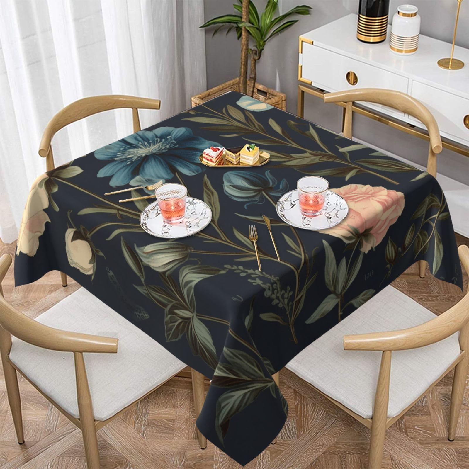 WPKJU Floral Printed Square Tablecloth 60x60 inch Water Resistant Table Cover Washable Rectangle Table Cloth for Dining Tables