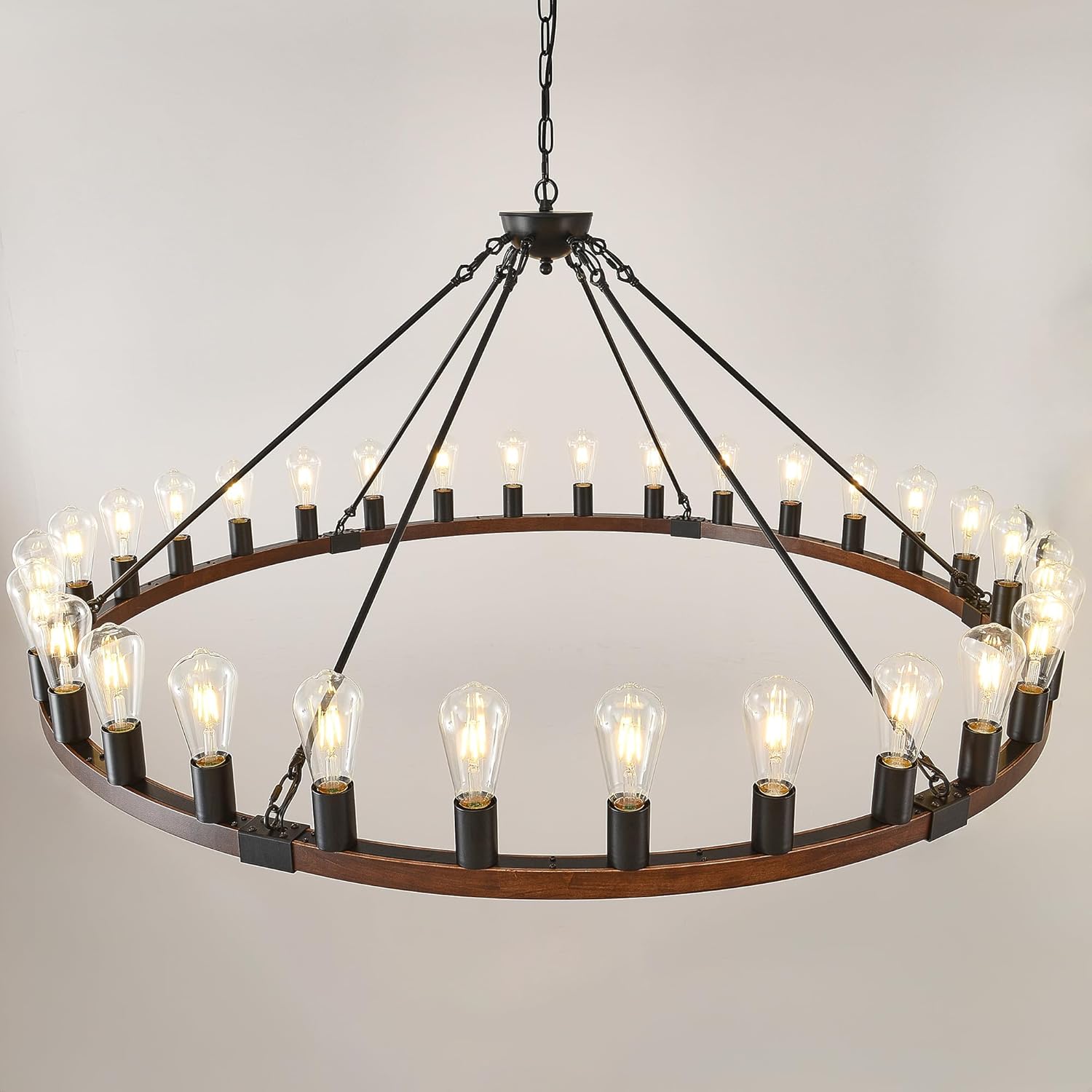Extra Large 53 Inch Wooden Wheel Chandelier 30 E26 Bulb Farmhouse Pendant Light,…