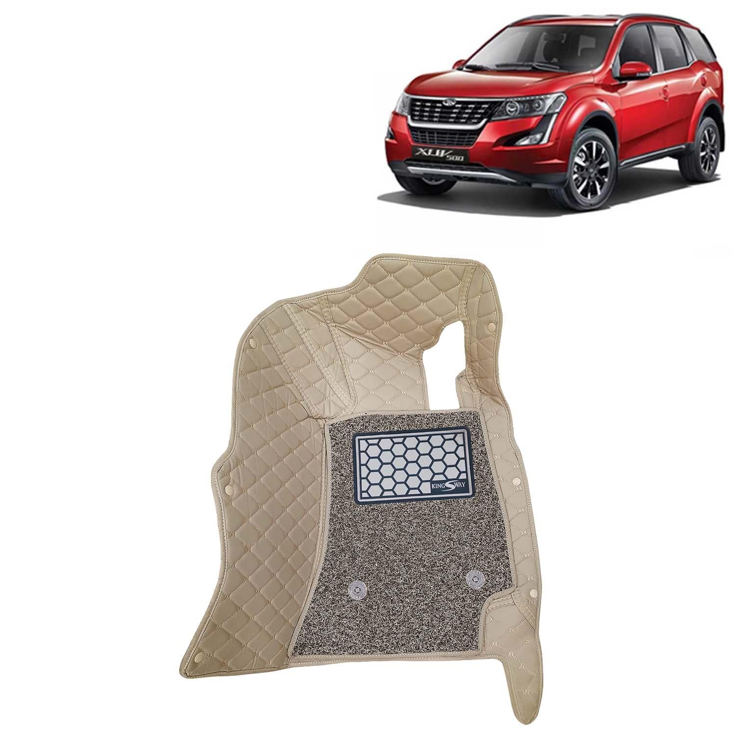 KINGSWAY Accessories Premium 7D Car Floor Mats Only Compatible with Mahindra XUV 500 Year 2018 to 2021 All Model, Set of 4 Pcs, 100% Waterproof & Washable Luxury 7D Car Foot Mats, Beige