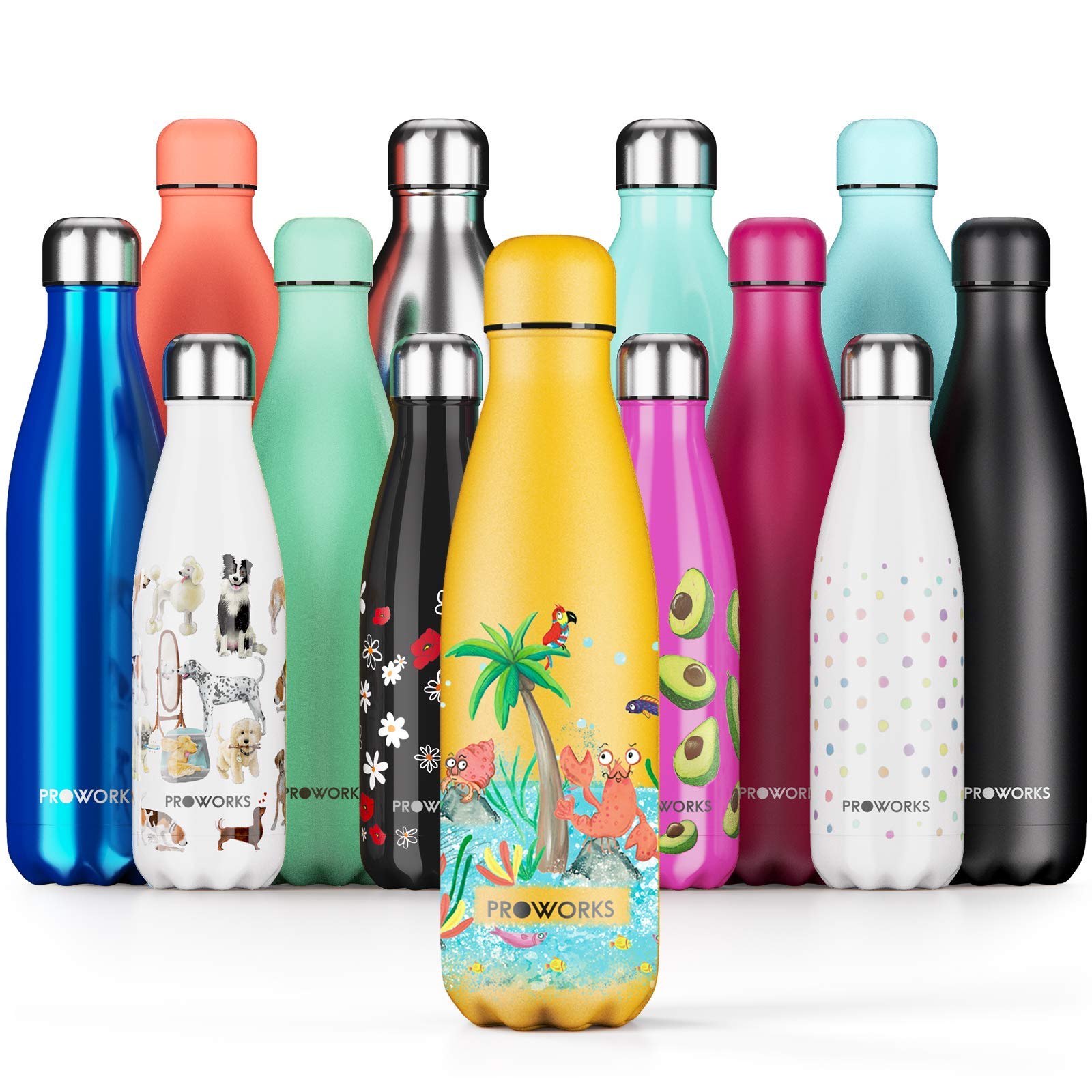 PROWORKS Insulated Water Bottle, BPA Free, Reusable Stainless Steel Water Bottle for 12 Hours Hot & Cold Hold Up to 24 Hours, for Sport, Gym, Travel - 500ml - Pink Daisy — view 40