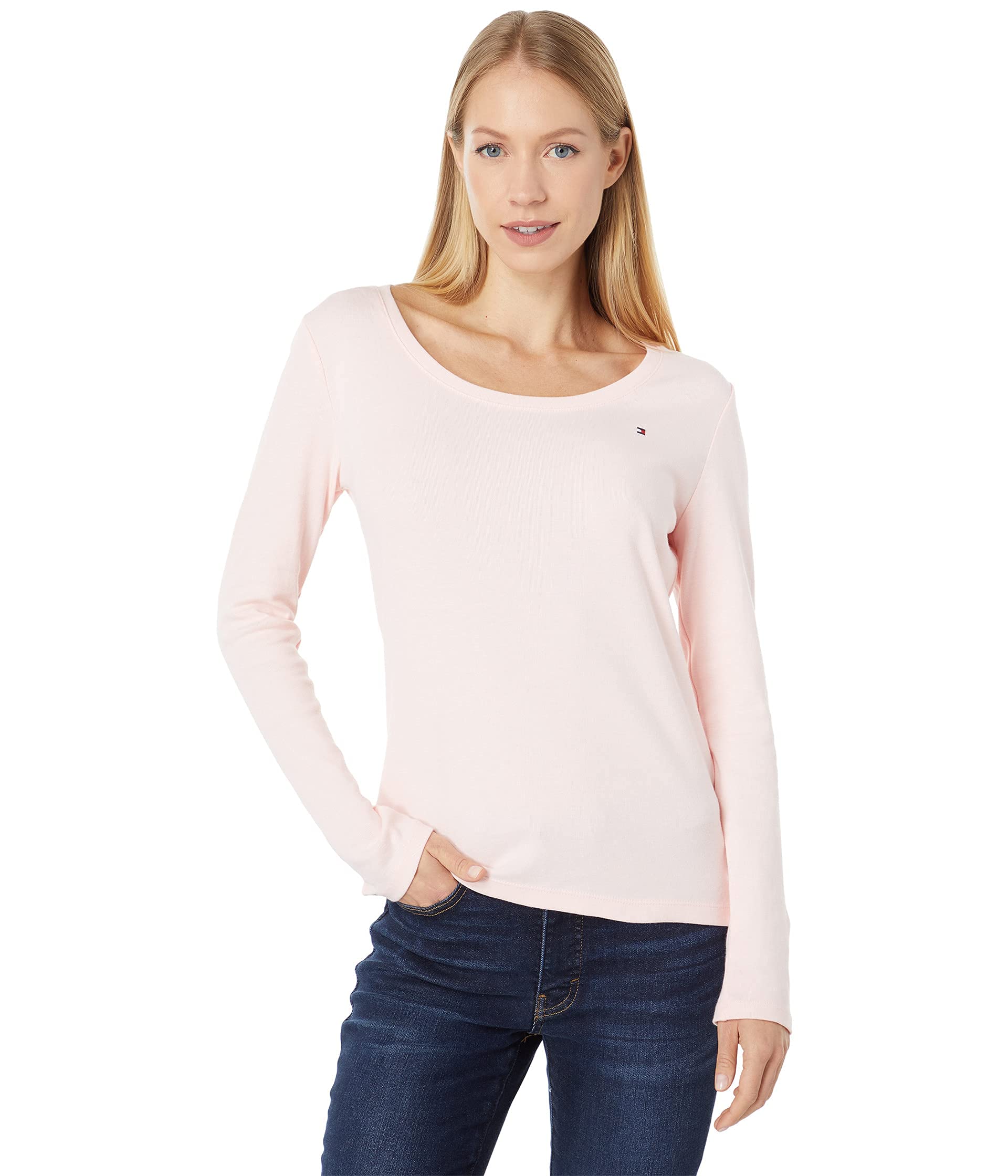Tommy Hilfiger Camiseta de manga larga con cuello redondo para mujer