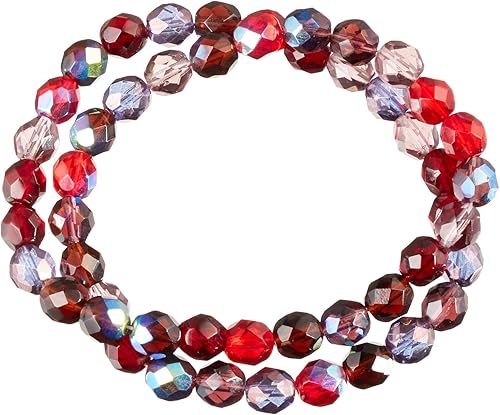 Checo Fire Polish Vineyard Cuentas de vidrio redondas (paquete de 50), 0.315 pulgadas, rojomorado