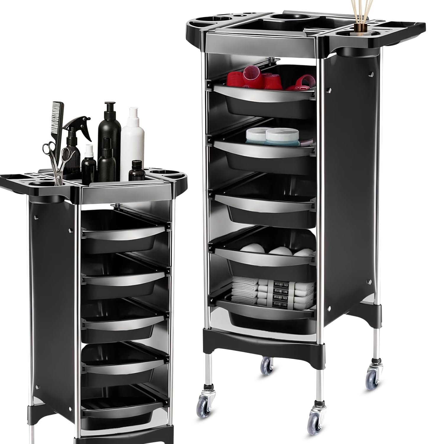 Altéax Carrello Parrucchiere Professionale con 6 Livelli e 5 Cassetti Estraibili - Carrello Estetista - Carrello per Parrucchieri 1pz. Accessori non Inclusi - Carrello Barbiere - Carrello Portaoggetti