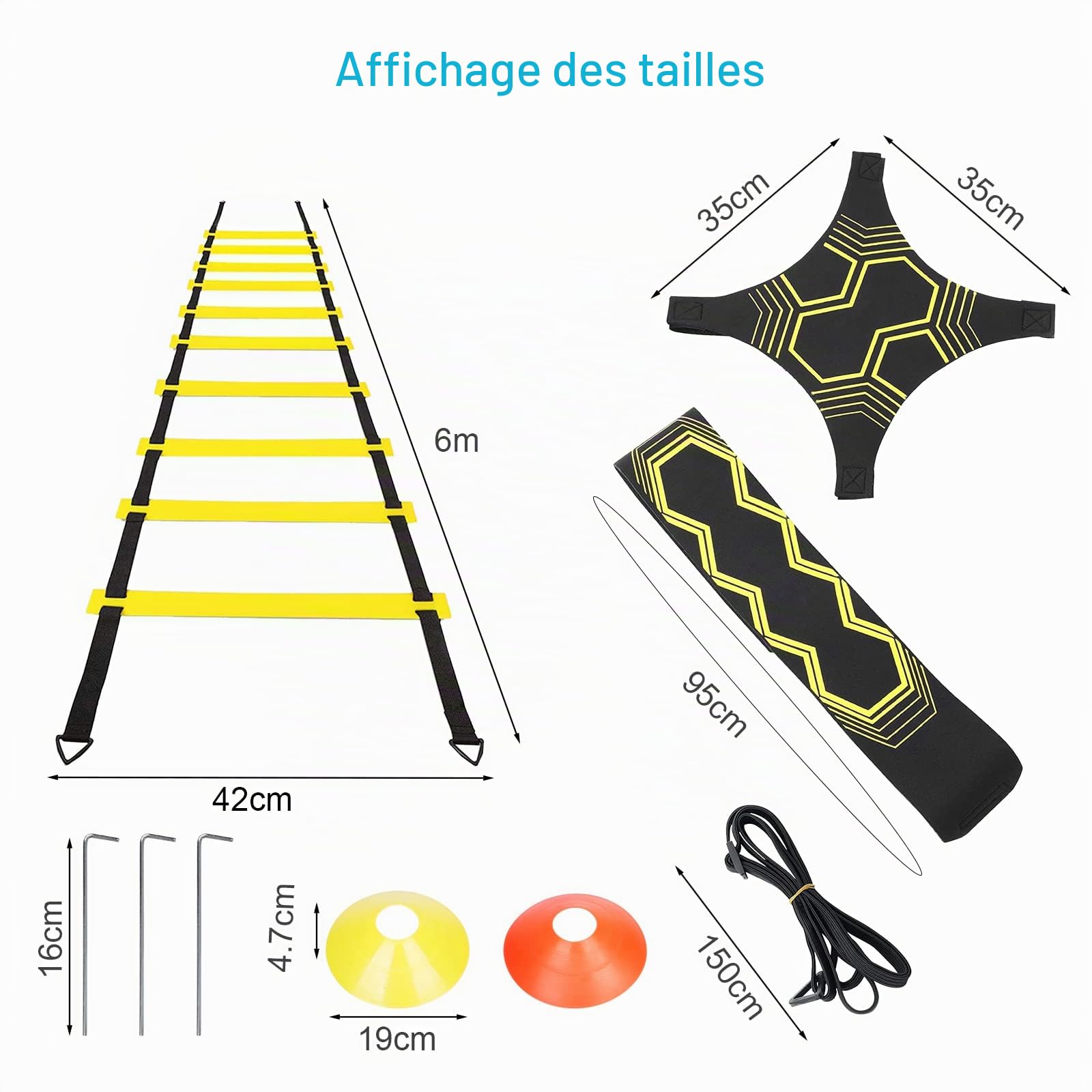 21 pièces Foot Accessoires Kit d'entraînement de Football pour Enfants, Agility Speed Échelle Equipment Football Kick Entraîneur Solo Entraînement Entrainement Football Kit (21)