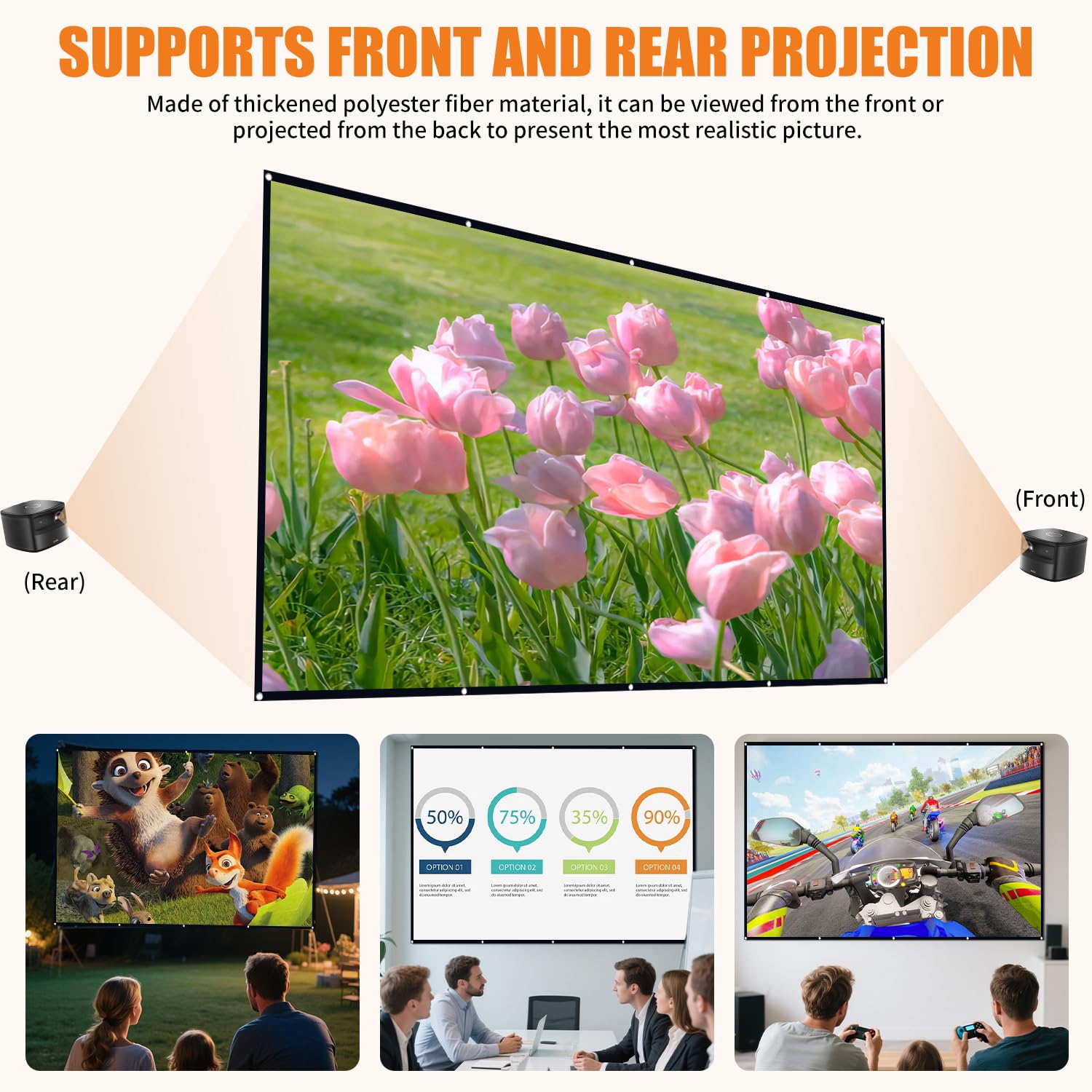 Écran de Projecteur 120 Pouces Pliable Anti-Plis Double Face pour Vidéoprojecteurs Cinéma Maison