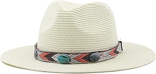 YEAMKE Men's Outdoor Travel Shade Sun Protection Large Brim Straw hat Men's and Women's Hats, Cream White, Children 54CM