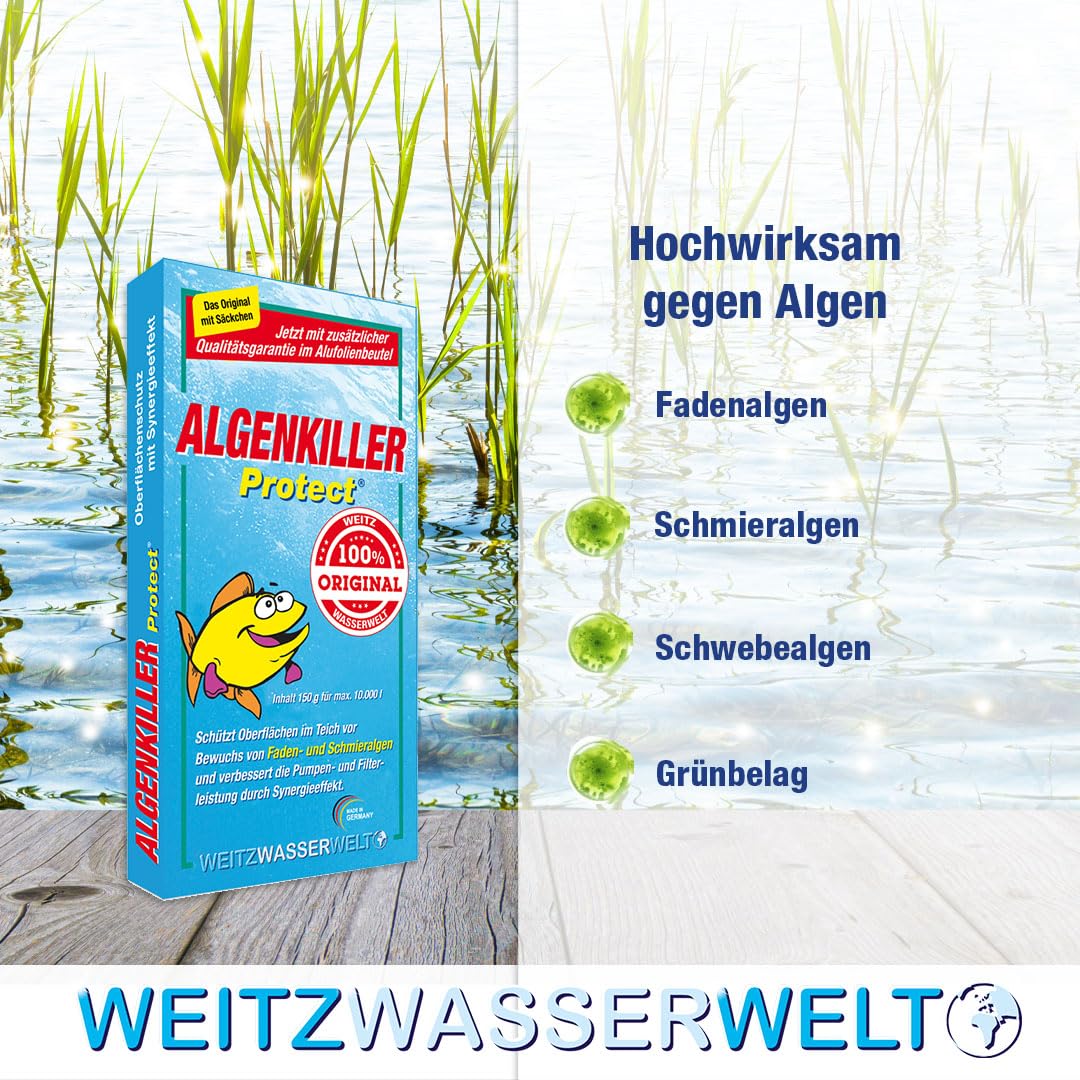 Der Algenenferner für den Teich. Algen und Grünbelag abbau mit Synergieeffekt verbessert die Pumpen- und Filterleistung. Optimaler Oberflächenschutz mit Langzeitwirkung.