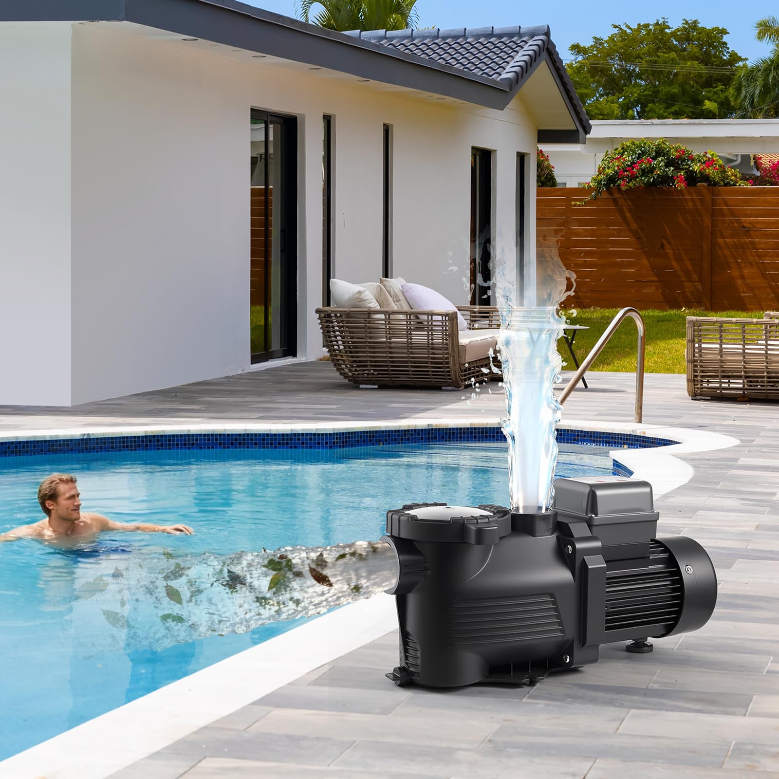 VEVOR Bomba para Piscina 550 W Caudal Máximo de 14000 L/H Bomba de Filtración para Piscina de Una Sola Velocidad, CA 220-240 V, Altura de Elevación Máxima de 12 m, con Temporizador de 24 Horas