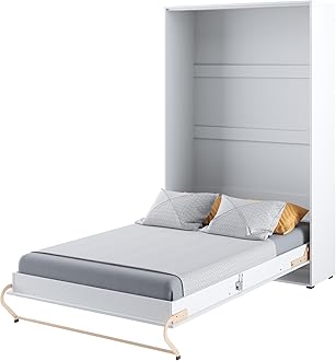 Arthauss Modern Bedroom Vertical Fold Away Pull Out Murphy Bed in White Gloss 120 x 200cm - Hidden Wall Bed for Small Rooms - Ideal for Sophisticated Interior Styles