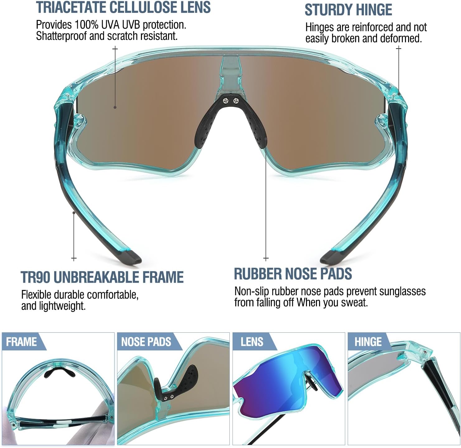 DUCO Kids Sunglasses Youth Baseball Sun Glasses Lightweight TR90 Frame UV400 Sports Cycling Shades for Boys Girls DK268 - Image 4