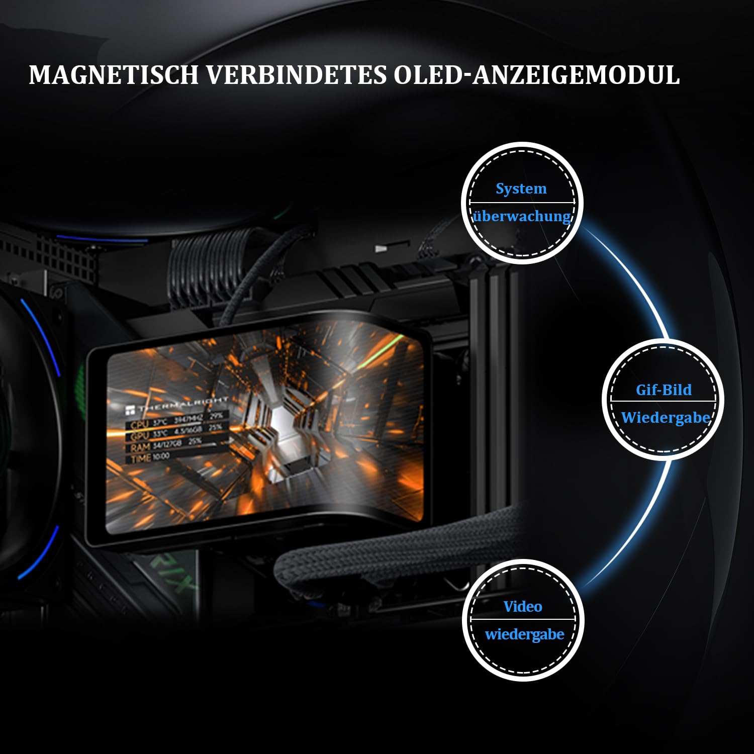 TR-Wonder Vision 360 TURBO ARGB Black AIO CPU Kühlung,CPU Wasserkühler System,6,67in gebogener Bildschirm mit 2400x1080 Auflösung,für AM4/AM5,LGA1851/1700, 7: 3 Bildschirmverhältnis für 3D