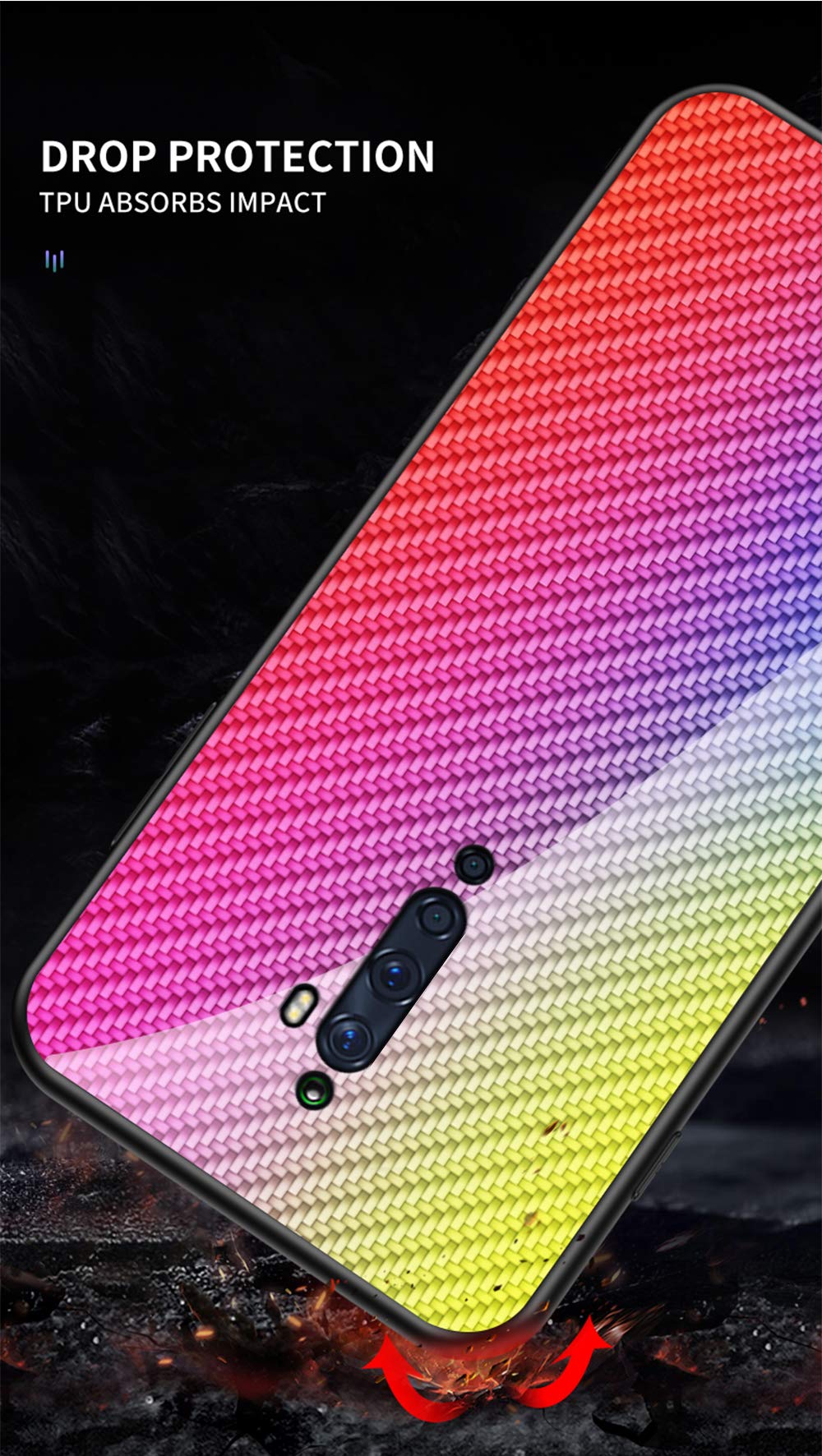 SHIEID Cover Per Oppo Reno 2Z In Silicone E Vetro Temperato – Gradiente Rosso