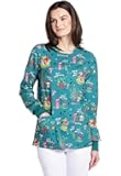 Scrub Jackets For Woman Printed Snap Front Modern Classic Fit, 2 Pockets, Rib-Knit Cuffs - CK321