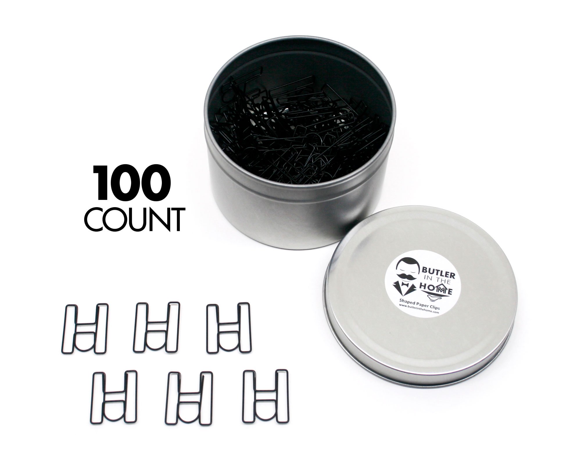 Butler in the Home Pick Your Favorite A-Z Alphabet Letter or 0-9 Number - 100 Count Black Colored Paper Clips for Initials or Birthdate - Comes in