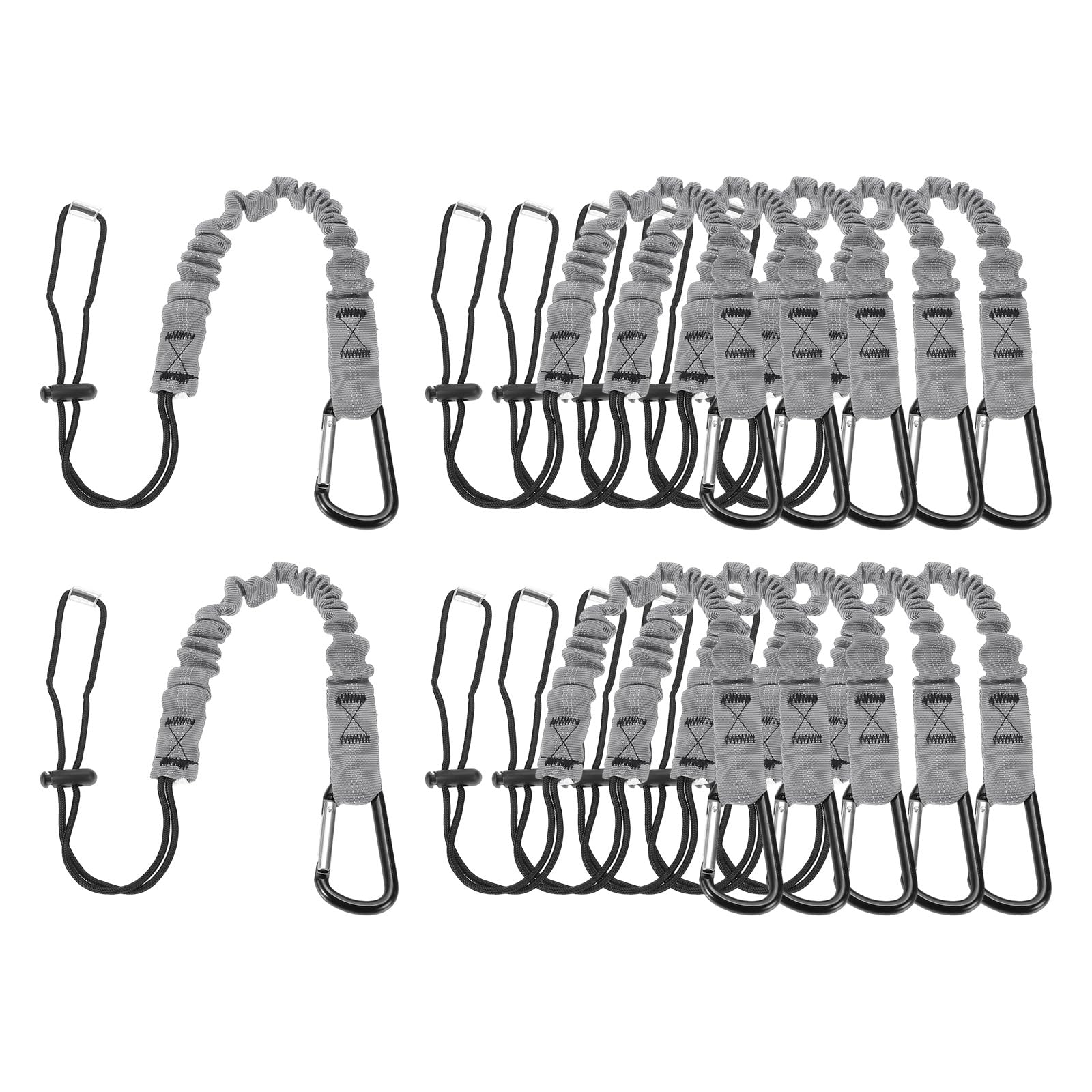 sourcing map Retractable Tool Lanyard 2ft with Single Aluminum Buckle and Adjustable Loop End, Maximum Weight Limit 10KG / 22lb, Safety Fall Protection Tools Leash, Gray 12 Pack