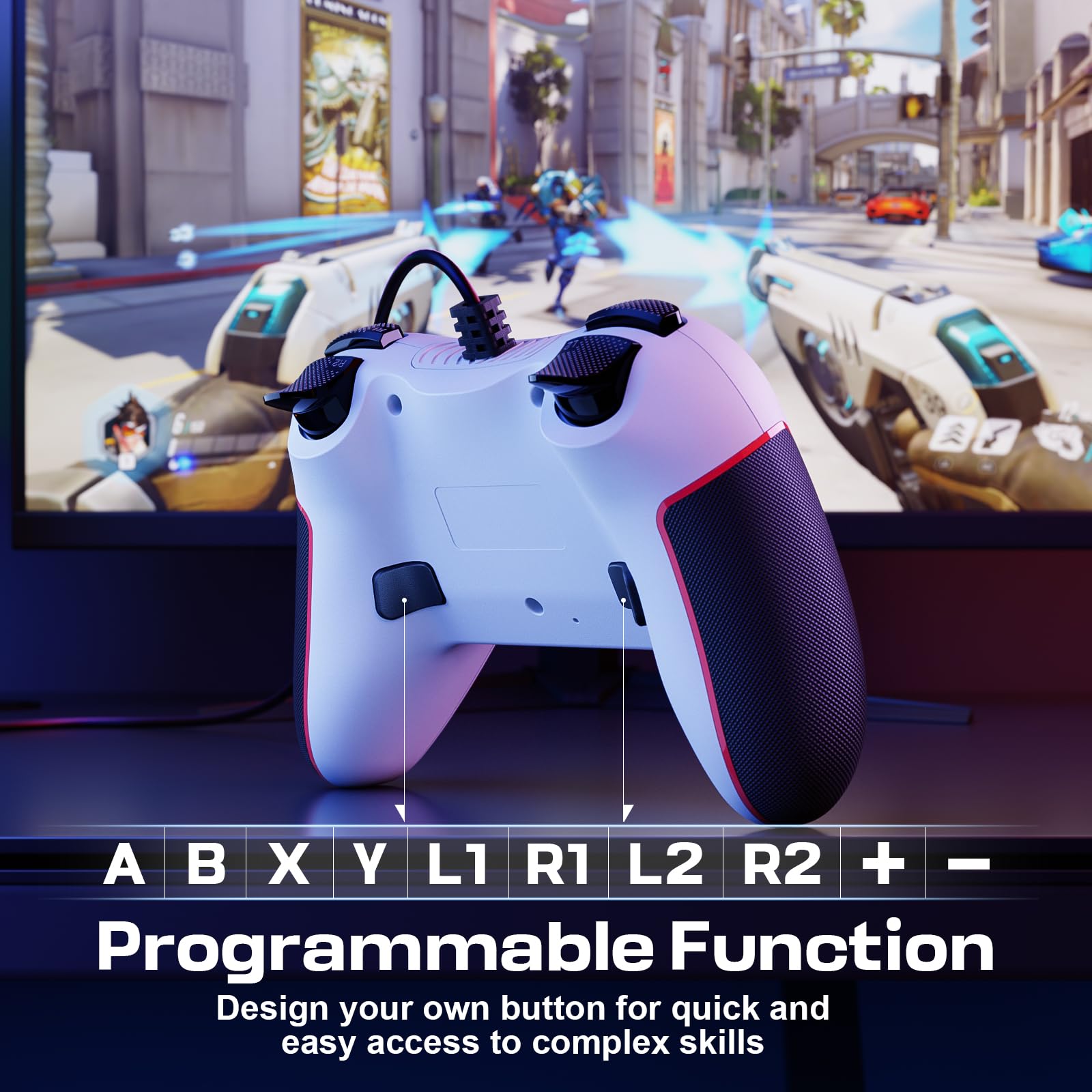 RivalPlay Controller PC con 2 Pulsanti di Mappatura, Cablato Gamepad Joystick Compatibile per Win (7/8/8.1/10/11) con Vibrazione Regolabile, Plug And Play