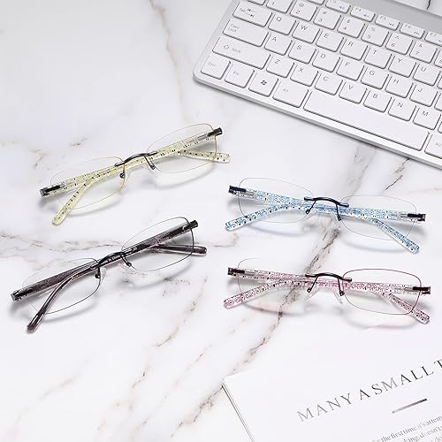 Miniatura 8 de CRGATV Paquete de 4 lentes de lectura tintados sin montura para mujer, bloqueo de luz azul, elegantes lectores, antirrayos UV, fatiga