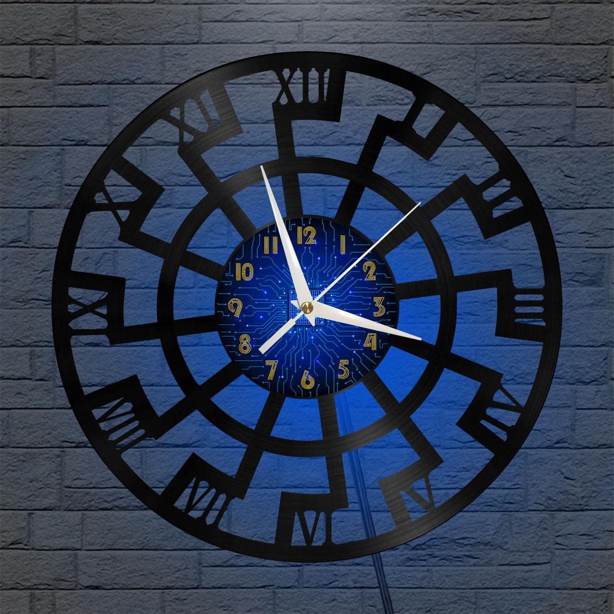 Horloge murale en vinyle noir YHFR avec LED et chiffres romains de 30 cm