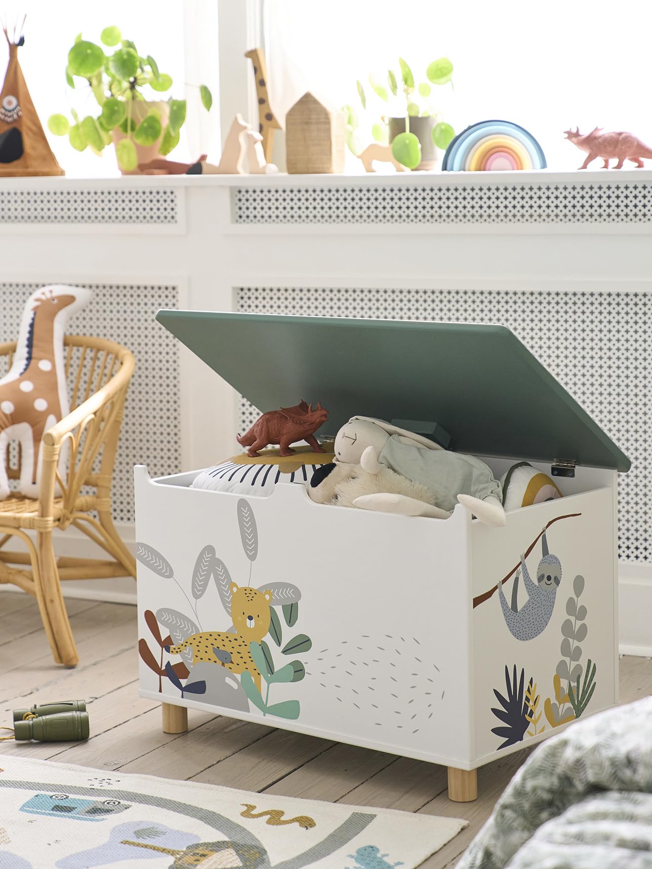 VERTBAUDET Coffre À Jouets Enfant Bois BLANC/VERT TU