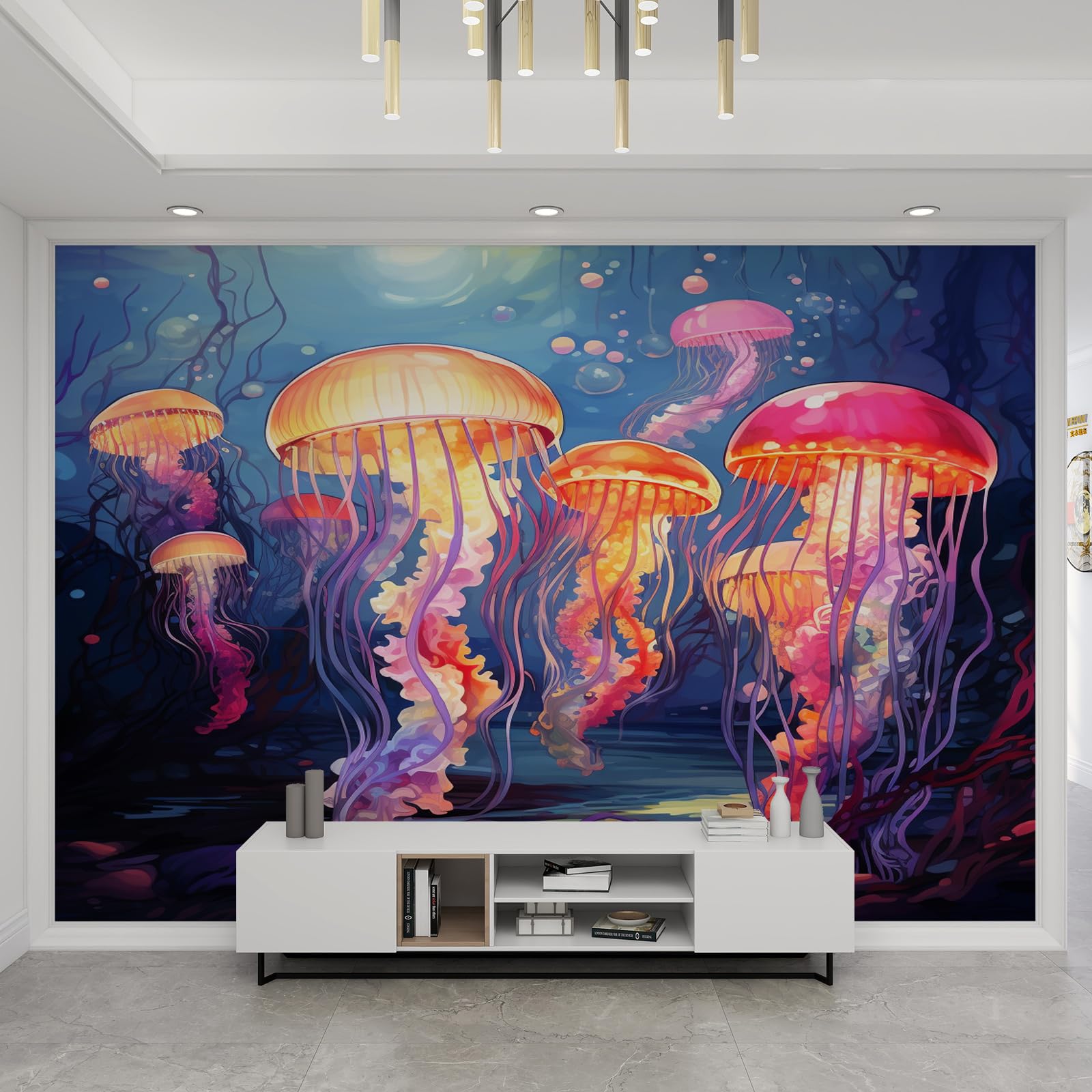 Papier peint mural 3D méduse autocollant cuisine animaux marins