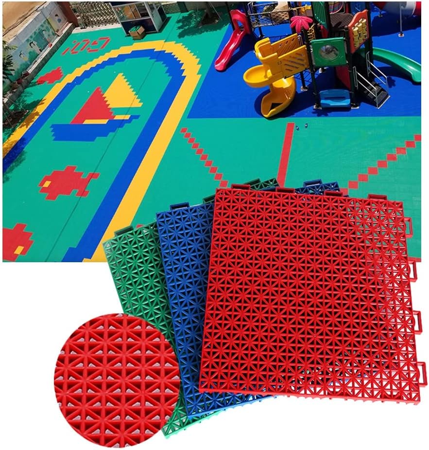 Kindergarten Modular Interlocking Floor Tiles, Outdoor Playground Waterproof and Wear-Resistant DIY Color Stitching Floor PP Sports Mat,Dark Green-16PCS,Dark Green-16PCS