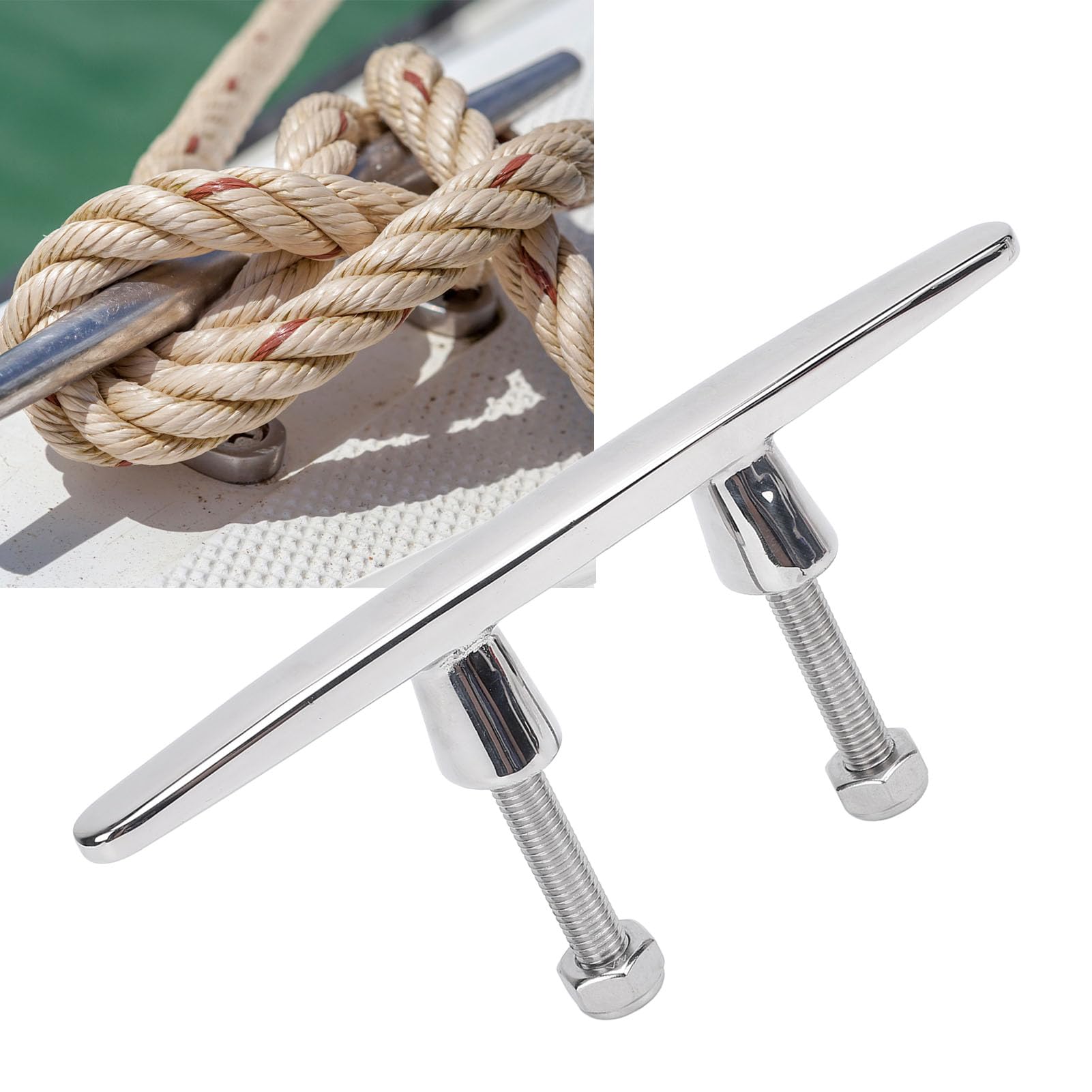 Fabater Boat Cleat, 8 Inch Pull Up Boat Cleat Stainless Steel Boat Dock Cleats Tie Down Marine Cleats for Yacht Cargo Ship Speedboat, Rope Cleat Boat Mooring Cleat, Quick Installation