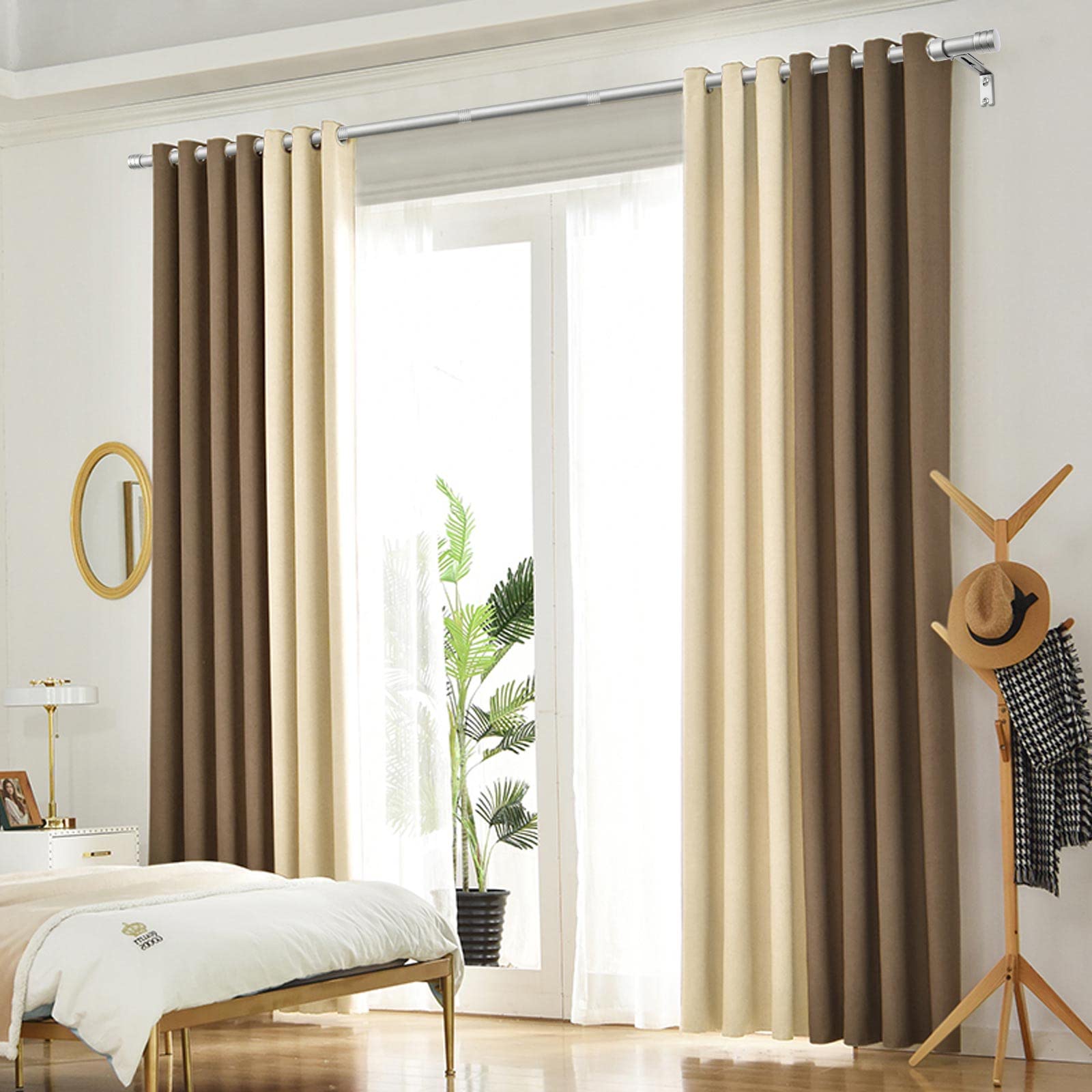USFOOK 1 Inch Curtain Rods 30 to 145(2.5-12ft) Silver Window Curtains Rod, Splicing Drapery Rods with Cap Finial